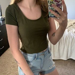 Military green crop top
